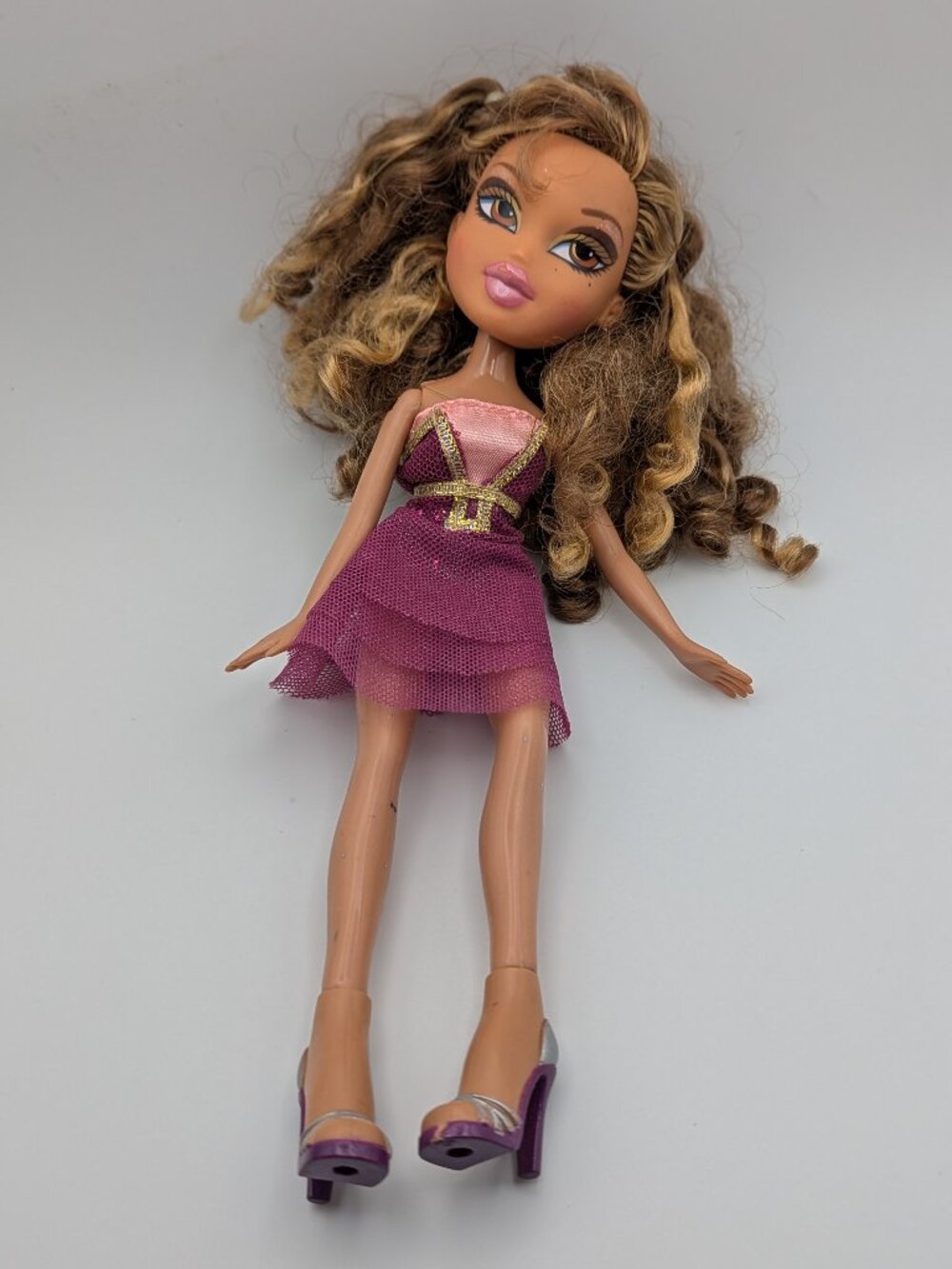 2001 Bratz Yasmin Doll Purple Mesh Dress Heels